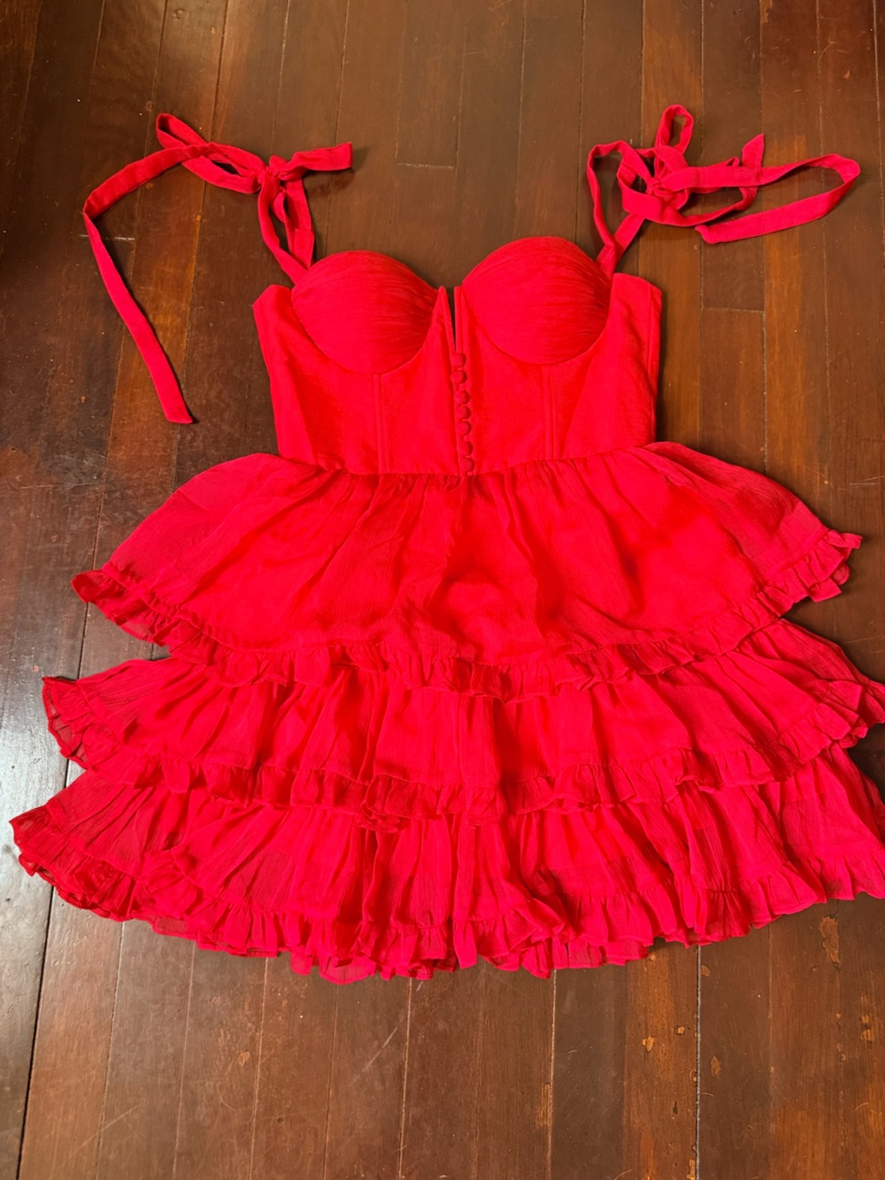 Aderlina Red Strapless Ruffled Dress
